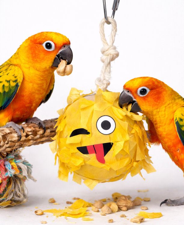 Emoji Piniata – hračka pro středně velké papoušky od ParrotPlanet.cz