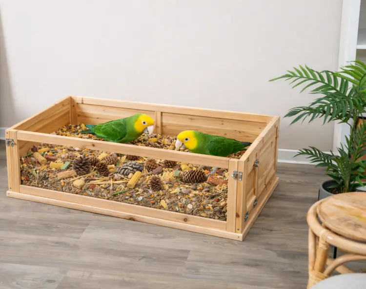Kuweta do żerowania XXL dla papug 100 × 30 × 60 cm – drewniana skrzynia foragingowa od ParrotPlanet.pl
