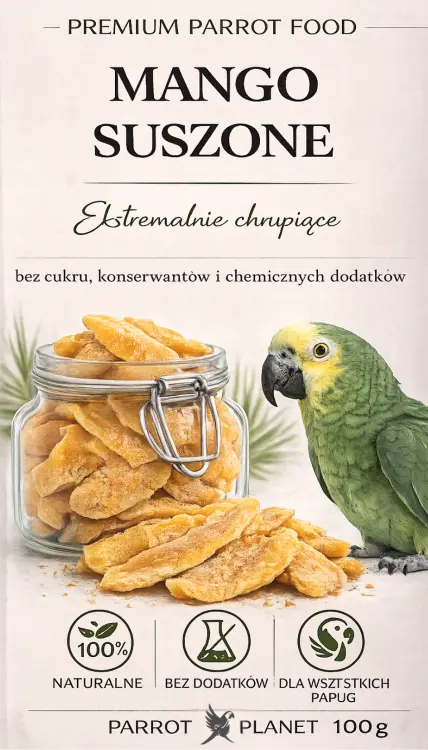 Premium Parrot Food | Naturalnie Suszone Mango | Zdrowa Przekąska dla wszystkich papug 100g  od ParrotPlanet.pl