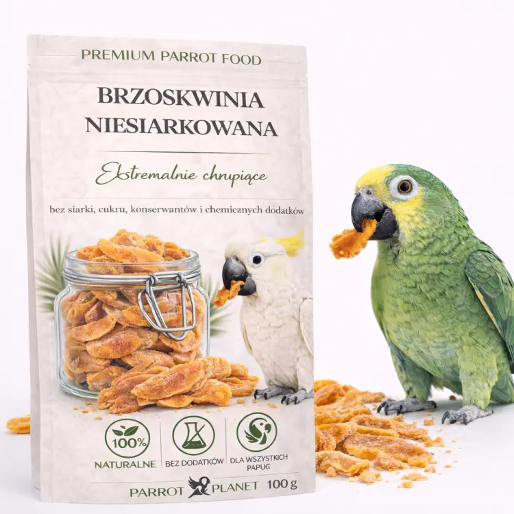 Premium Parrot Food | Naturalnie Suszona Brzoskwinia | Zdrowy Smakołyk dla wszystkich papug 100g  od ParrotPlanet.pl