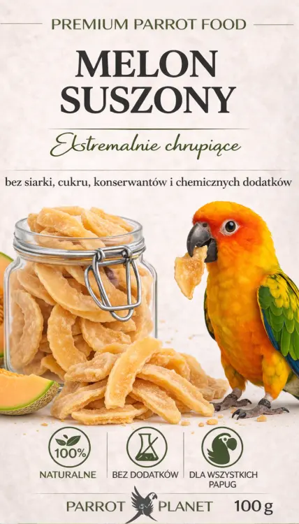 Premium Parrot Food | Naturalnie Suszony Melon| Zdrowy Smakołyk dla wszystkich papug 100g od ParrotPlanet.pl