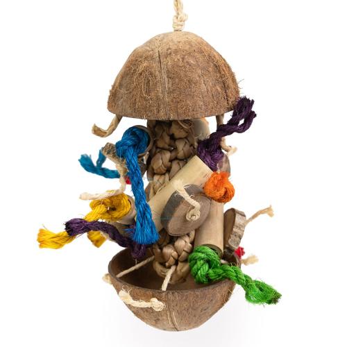Coco Stack – závěsná hračka z kokosu a dřeva pro papoušky 13 × 40 cm od ParrotPlanet