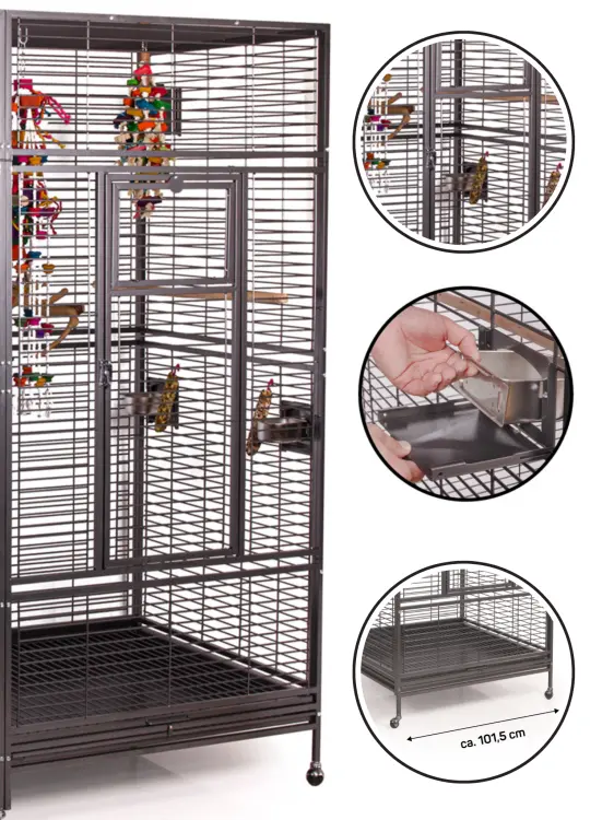 Klec pro papoušky Montana Arkansas Nova I tmavá – velká klec pro střední a velké papoušky 101,5 × 101,5 × 220 cm ParrotPlanet.cz
