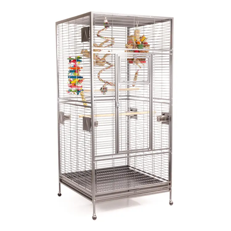 Klec pro papoušky Montana Arkansas Nova I Platinum světlá – velká klec pro střední a velké papoušky 101,5 × 101,5 × 220 cm  od ParrotPlanet.cz