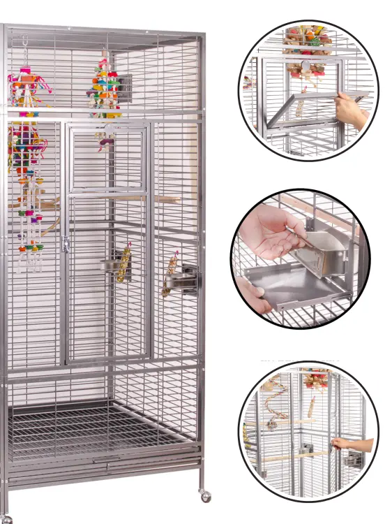Klec pro papoušky Montana Arkansas Nova I Platinum světlá – velká klec pro střední a velké papoušky 101,5 × 101,5 × 220 cm  od ParrotPlanet.cz