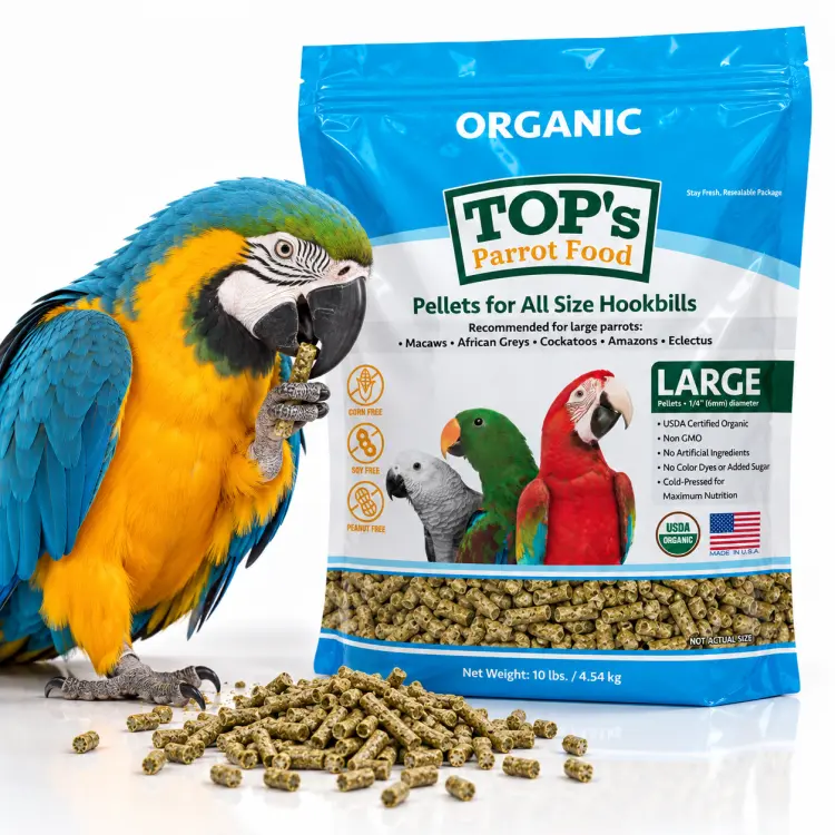 TOP’s Parrot Pellets – organické granule pro střední a velké papoušky 4,54 kg ParrotPlanet.cz