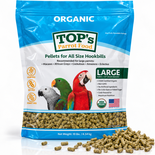 TOP’s Parrot Pellets – organické granule pro střední a velké papoušky 4,54 kg ParrotPlanet.cz