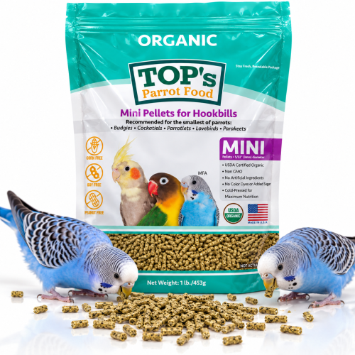 TOP'S Organic Parrot Food Mini – bio granule pro korely a malé papoušky – 453 g  ParrotPlanet.cz