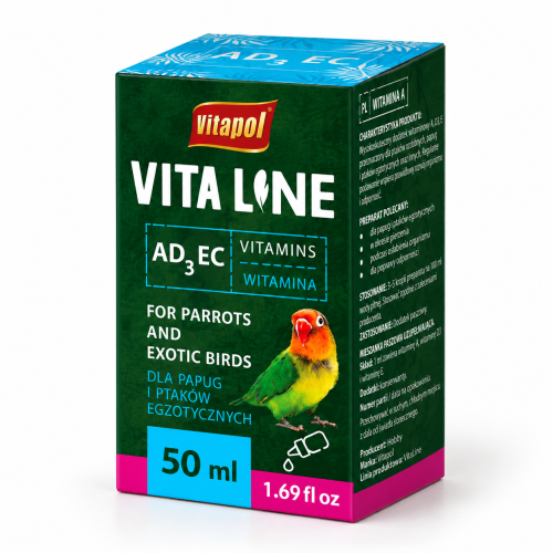 Vitapol Vitaline AD3EC – vitamíny A, D3, E a C pro papoušky a exotické ptáky 50 ml ParrotPlanet.cz