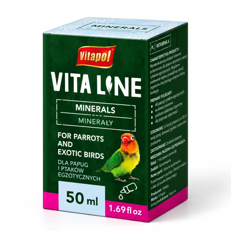 Vitapol Vitaline Minerály – tekutý minerální doplněk pro papoušky a exotické ptáky 50 ml 50 ml ParrotPlanet.cz