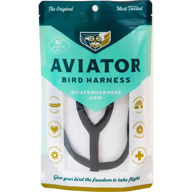 AVIATOR postroj XXS černý – letový postroj pro velmi malé papoušky 75–110 g