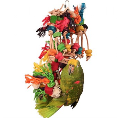 Hodně rozruchu – geniální hračka pro střední a velké papoušky | Sisal, dřevo, kůže, bavlna od ParrotPlanet.cz