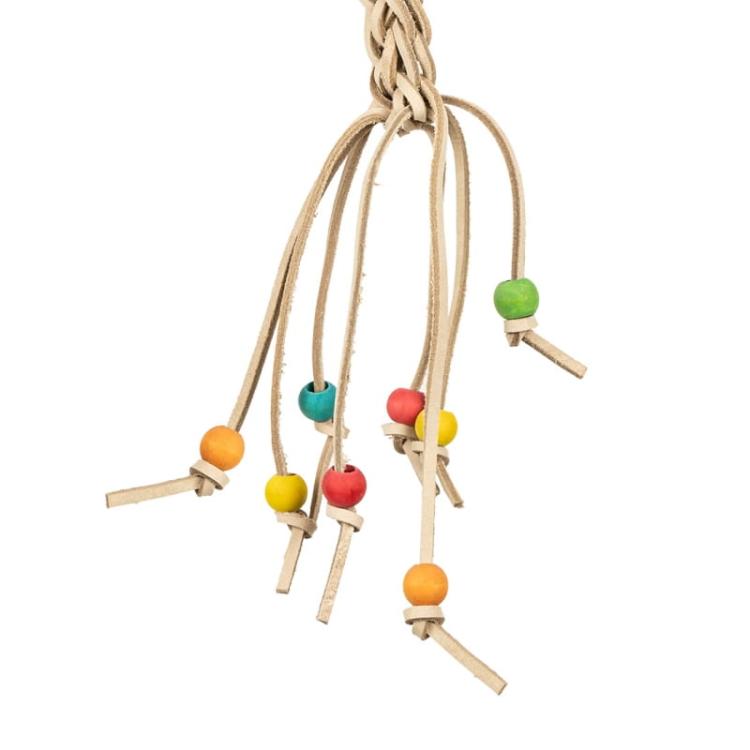 Kožený pletený copánek Pippi Langstrump – přírodní hračka pro papoušky od ParrotPlanet.cz