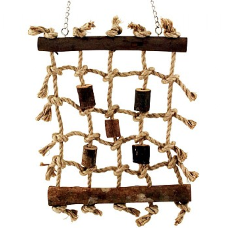 Lezecká síť s kousky dřeva pro střední a větší papoušky od ParrotPlanet.cz