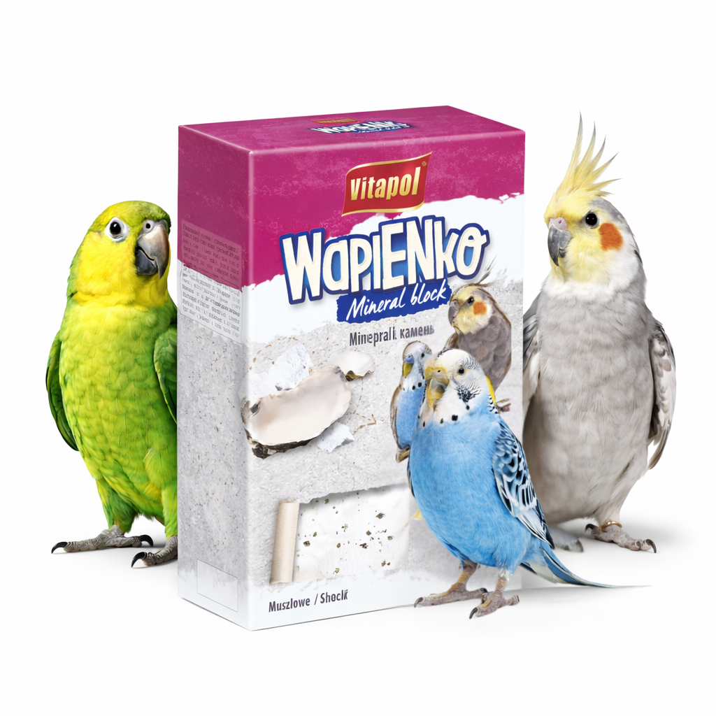 Vitapol Minerální kámen – XL vápenná kostka S MUŠLEMI pro papoušky 190 g  od ParrotPlanet.cz